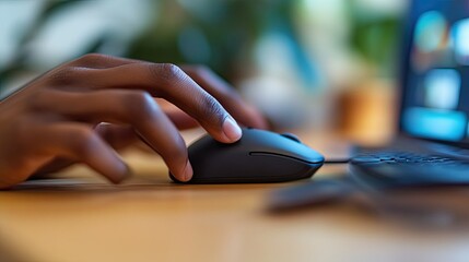 Poster - A person using a mouse to edit a photo on a computer, focusing on details