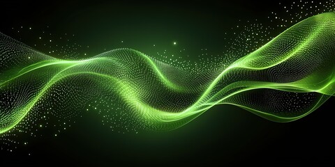 Fototapete - Waves of green light swirl dynamically across a dark background creating an abstract visual experience