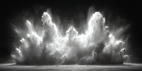 Poster - Dynamic explosion of white powder creating dramatic cloud formations in a dark setting