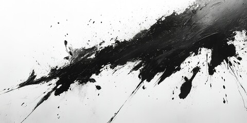 Poster - Abstract black paint splatter on a white canvas creating dynamic visual movement and contrast