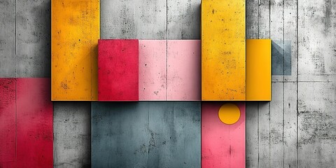 Poster - Colorful abstract geometric design on a textured wall with various shapes and shades in a modern artistic style