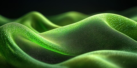 Poster - Textured green fabric drapes gracefully, showcasing light and shadow effects in a smooth design