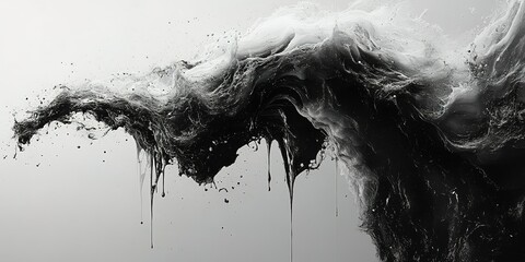 Poster - Abstract representation of crashing waves with contrasting black and white tones in dynamic motion