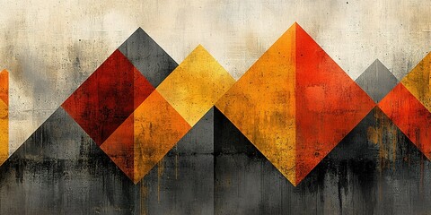Poster - Abstract geometric art featuring vibrant triangular shapes in warm colors against a textured background