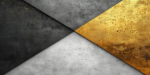 Poster - Abstract design featuring overlapping black, white, gray, and gold colors in modern geometric pattern