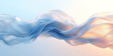 Poster - Soft waves of translucent fabric flow gracefully in warm hues at dawn
