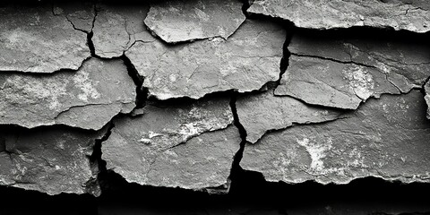 Poster - Textured gray stone surface with cracked layers revealing unique patterns and natural details