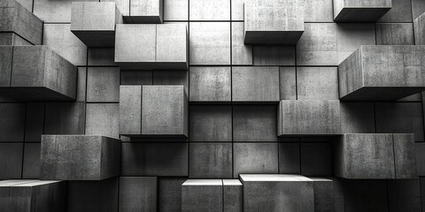 Poster - Gray concrete cubes arranged in a modern architectural design