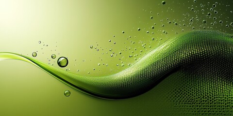 Poster - Flowing green texture with bubbles creates a vibrant abstract design