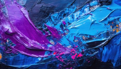Poster - dynamic abstract composition in vivid blue and purple acrylic strokes, perfect for modern art themes and bold design projects

