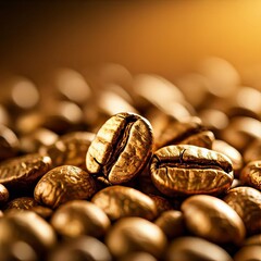 Wall Mural - Golden coffee beans, close-up.