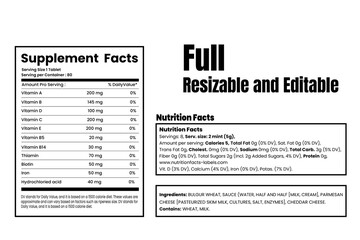 nutrition facts and vitamin facts, supplement facts template