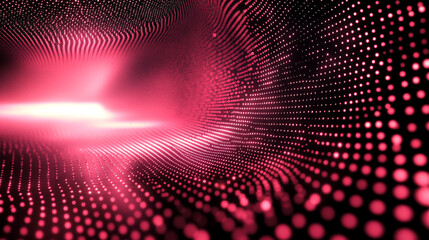 Poster - Vibrant pink digital wave with glowing dots creating a futuristic atmosphere