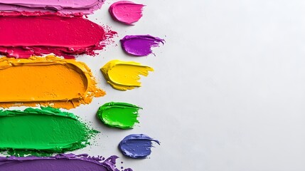Poster - Colorful paint strokes on a white background, showcasing vibrant hues in various shapes and sizes for artistic expression.