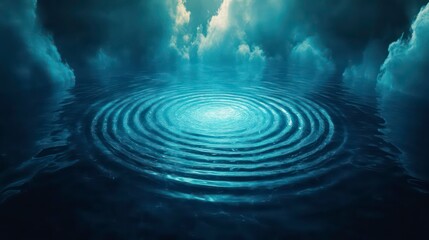 Poster - Mystical ripples on dark water surface under dramatic cloudy sky.