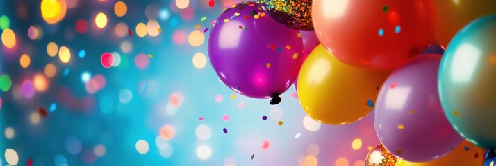 Aufkleber - Colorful party background with festive balloons, confetti, and sparkling lights for joyful celebrations. Generative AI