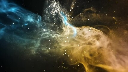 yellow nebula turning blue with stars and smoke