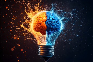 Poster - Brainpower: Fire and Ice Conceptual Lightbulb Idea