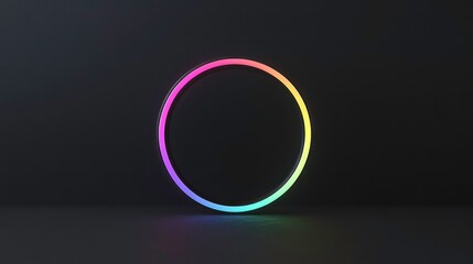 Poster - Vibrant rainbow neon circle glowing in dark space.