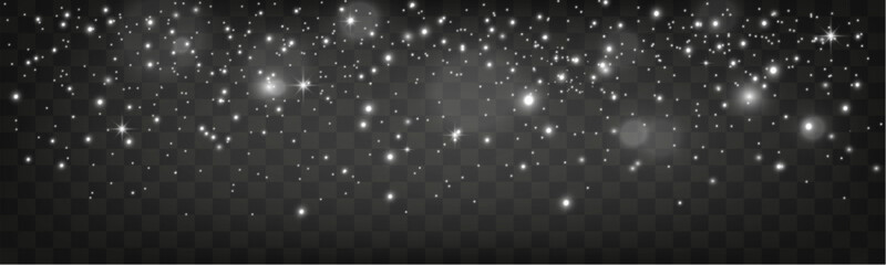 Aufkleber - Sparkling white light particles on transparent background, glowing stars and dust effect, festive glitter overlay, magical illumination, digital abstract decoration.	