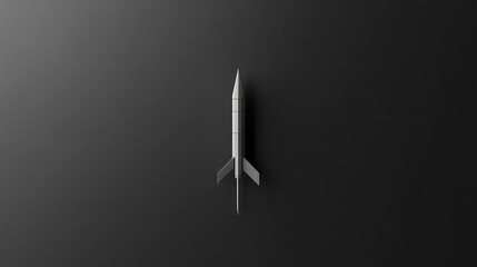 Aufkleber - Minimalist top view of a small white rocket model against a dark gray background.