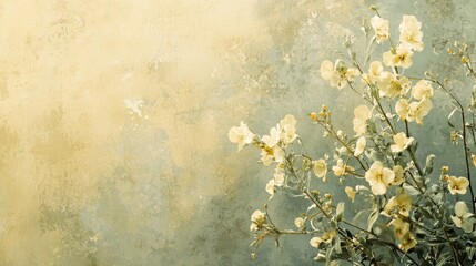 Poster - Delicate flowers in soft butter tones sway gently, creating an inviting ambiance. The muted background enhances their beauty, embodying peace and elegance in every petal and leaf