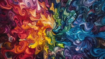Poster - Abstract swirling rainbow color paint texture background.