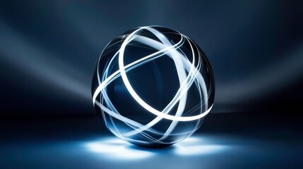 Fototapete - Abstract sphere with glowing lines, dark background.