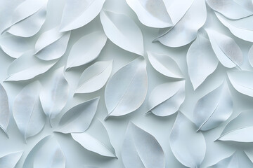 Overlapping 3D white leaves creating a modern decorative abstract pattern