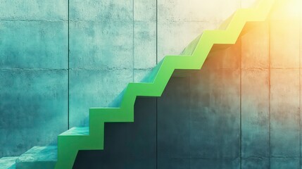 Aufkleber - Green upward trending staircase against a concrete wall background.