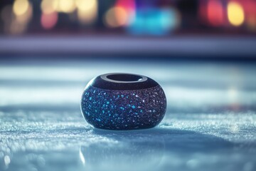 Poster - A close-up of a unique black and blue textured object resting on shimmering ice.
