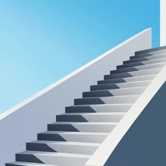 Poster - Abstract white staircase against a clear blue sky, showcasing modern architectural design.