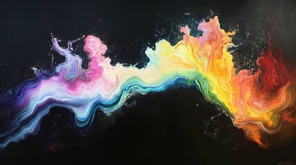 Aufkleber - Abstract colorful fluid paint swirls on black background.