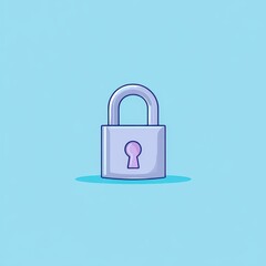 Poster - A simple illustration of a silver padlock with a purple keyhole on a light blue background.