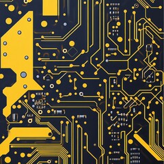 Poster - Close-up of a black and yellow circuit board showcasing intricate electronic components.