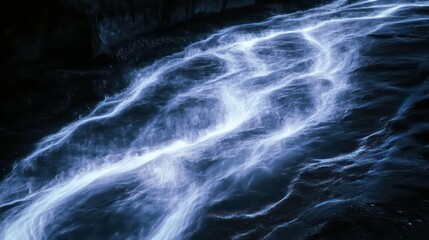 Poster - Serene flowing water over dark rocks, creating ethereal light trails.