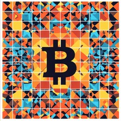 Poster - Colorful abstract mosaic with a prominent Bitcoin symbol at its center, radiating energy and digital innovation.