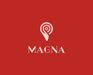 Fototapete - Abstract target in hand logo. Creative goal bullseye minimalist style vector logotype. Navigation pin sign.