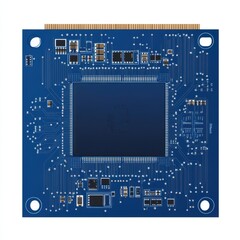 Poster - Close-up of a blue microprocessor circuit board with intricate details and components.
