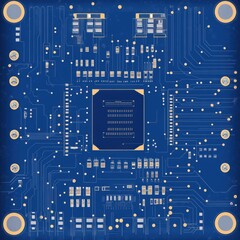 Poster - A close-up view of a blue circuit board showcasing intricate electronic components and connections.