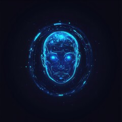Fototapete - Futuristic digital representation of a humanoid face with glowing blue elements and circuit patterns.