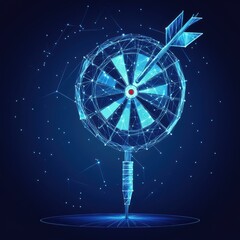 Fototapete - A digital dartboard with a glowing arrow, symbolizing precision and success in business and technology.