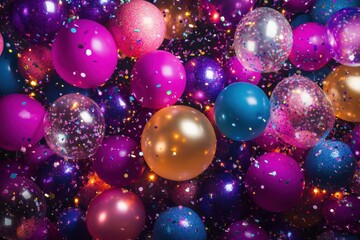 Poster - Colorful balloons and confetti create a vibrant backdrop for festive celebrations and joyful gatherings. Generative AI