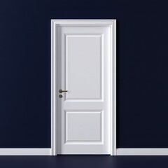 Poster - A minimalist white door against a deep navy wall, creating a modern and elegant atmosphere.