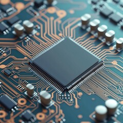 Poster - Close-up view of a modern microprocessor on a circuit board showcasing intricate details and connections.