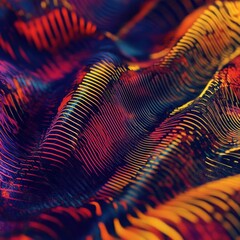 Poster - Colorful abstract wave patterns in vibrant orange, purple, and yellow hues create a mesmerizing textile design.