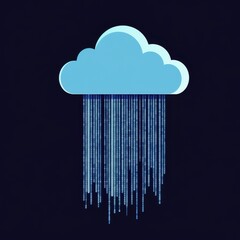 Fototapete - A stylized blue cloud raining down streams of binary code, symbolizing digital data flow and cloud computing.