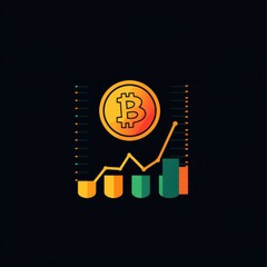 Poster - Stylized illustration of a Bitcoin symbol with ascending bar graphs, representing cryptocurrency growth.