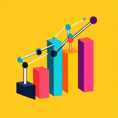 Poster - Colorful bar and line graph illustrating growth and progress on a vibrant yellow background.