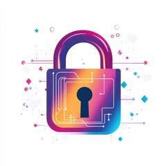 Poster - Colorful digital lock symbolizing cybersecurity and data protection.